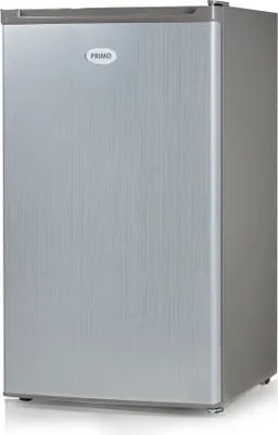 A silver Primo brand mini-refrigerator shown in a product shot.