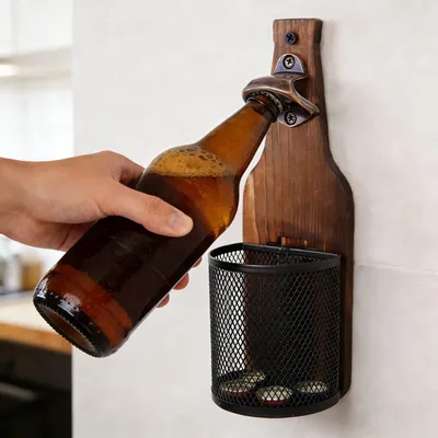 Produktbild von Flaschenöffner Wand, Holz Bieröffner, Flaschenöffner mit Auffangbehälter, Geschenke für Männer