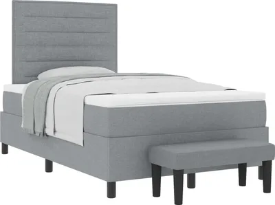 Zdjęcie produktu dla vidaXL Łóżko na sprężynach skrzyniowych z zagłówkiem jasnoszare 120 x 190 cm tkanina