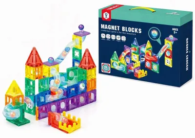 Zdjęcie produktu dla Klocki Magnetyczne Tor Kulkowy Kulodrom Świecący LED Zestaw 3D 66 el.