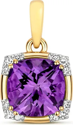 Produktbild von Funkelndes Feuer Stylischer 9 Karat (375) Gold Damen - Diamant Anhänger Brillant-Schliff HI - I1 mit Amethyst; TRS34915