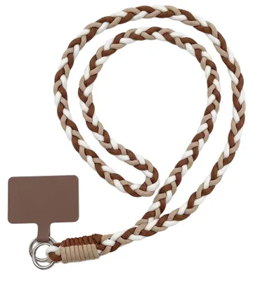 Image de Lanière Universelle pour Téléphone, Cordon Tressé avec Patch Anti-Perte - Blanc Marron