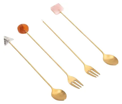 Zdjęcie produktu dla HOMLA Zestaw sztućców deserowych DORELLE złotych z ozdobnymi elementami 4 szt.