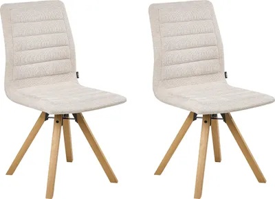 Produktbild von BELIANI Drehbarer Esszimmerstuhl 2er Set Hellbeige Stoff Braune Holzbeine Gepolstert Moderner Stil Drehstühle Polsterstühle Esszimmer