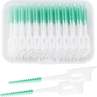 Image de 100 brosses interdentaires en silicone Nettoyage Boîte verte