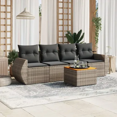 Produktbild von 5-tlg. Garten-Sofagarnitur mit Kissen Grau Poly Rattan 3257215