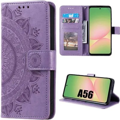 Image de Coque pour Samsung Galaxy A56 5G, Protection Rabat Anti-Rayures Antichoc Synthécuir Motif Mandala Violet