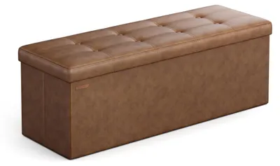 Produktbild von SONGMICS 110 cm Sitzbank mit Stauraum, Sitztruhe, Aufbewahrungsbox, Fußhocker, faltbar, gepolstert, Bezug aus PU, bis 300 kg belastbar, kaffeebraun LSF070K01V1