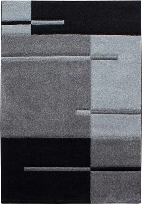 Image de Teppium Tapis 160x230 cm à poils courts coupe contour noir gris motif carreaux lavable facile d’entretien extra doux pour salon salle à manger chambre