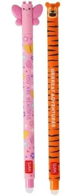 Produktbild von Legami 2er Set Gel-Radierstifte, Stifte mit radierbarer Tinte, Tiger und Schmetterling Radierbar ohne Blatt zu verbrauchen, 0,7 mm Spitze
