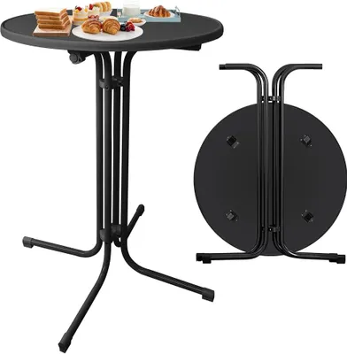 Produktbild von Ø 80 cm stół barowy składany stół barowy catering okrągły stół składany płyta wiórowa blat stół bistro pogrubiony metal odporny na warunki atmosferyczne stół ogrodowy zewnętrzny i wewnętrzny, czarny CEEDIR