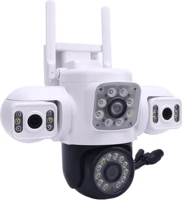 Obrázek produktu pro PUSOKEI Dohledové kamery bezdrátové venkovní, WLAN, 2 pevné objektivy a otočná kamera, detekce pohybu, 2-cestný barevný interkom, noční vidění, /SD paměť, P66 odolná proti dešti (bílá)