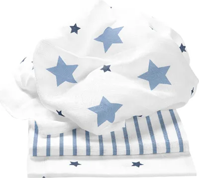 Produktbild von Odenwälder Doppelmull-Windeln stars and stripes 3er-Pack ice blue