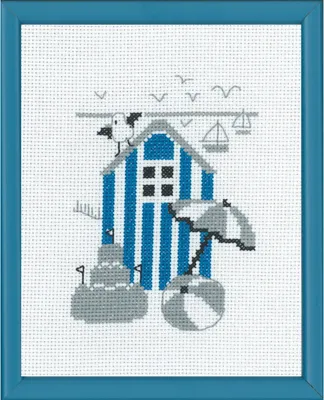 Produktbild von Permin Kreuzstich Stickpackung "Haus blau", Zählmuster, 18x14cm, 13-7124