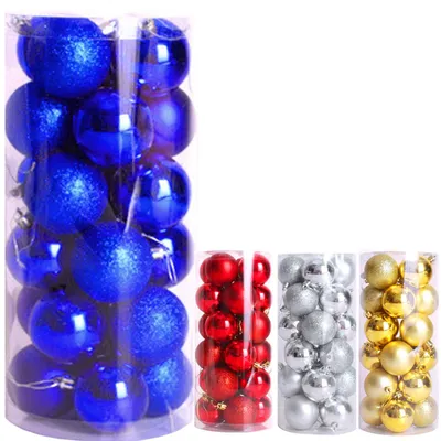 24 unzerbrechliche blaue Weihnachtskugeln, 4 cm, Kunststoff