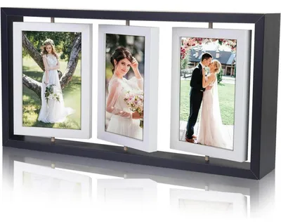 Image de Cadre photo rotatif 10x15 cm, noir et blanc, pour 6 photos, à poser, en MDF