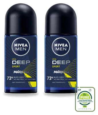 Imagen del producto de 2 unidades de antitranspirante en roll-on NIVEA MEN Deep Sport, 50 ml cada uno. Pack grande