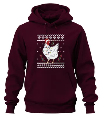 Produktbild von Huhn Weihnachtsmütze Hühnerfreunde - Ugly Christmas Hoodie Kapuzenpullover, Burgundy, M
