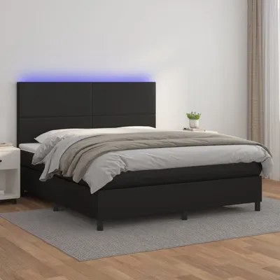 Produktbild von The Living Store Boxspringbett mit Matratze & LED Schwarz 160x200 cm Kunstleder