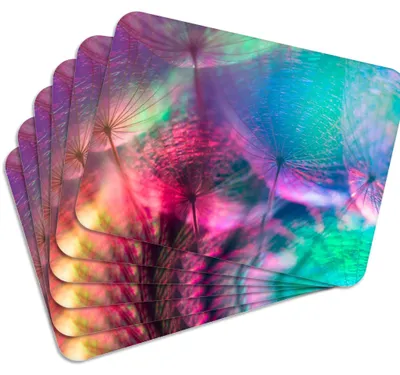 Produktbild von MG Design Set aus 6 Kork-Platzsets - Colorful Dandelion - 30 x 40 cm - hitzebeständig & abwischbar, mit Korkrückseite