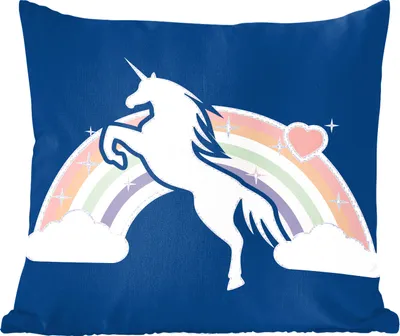 Produktbild von MuchoWow® Zierkissen Sofakissen Wohnzimmer Dekokissen 45x45 cm Illustration eines Einhorns mit einem Regenbogen - Schlafpolster - Polster für das Sofa