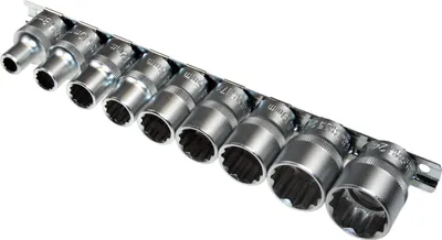 Produktbild von Steckschlüsseleinsätze Nuss 12-KANT VIELZAHN 8-24 mm CV-S a. Steckleiste 9-tlg.
