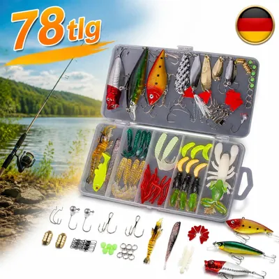 Image de Ensemble d'appâts pour pêche comprenant 78 pièces : leurres tournantes, adaptés pour la truite, le saumon et le perche. Boîte de rangement pour pêche. (Allemand)