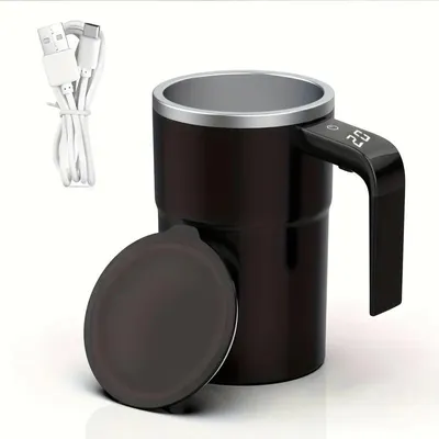 Produktbild von Automatischer Rührbecher mit Temperaturanzeige, magnetisches Rührsystem, USB-aufladbar, für Kaffee und Getränke