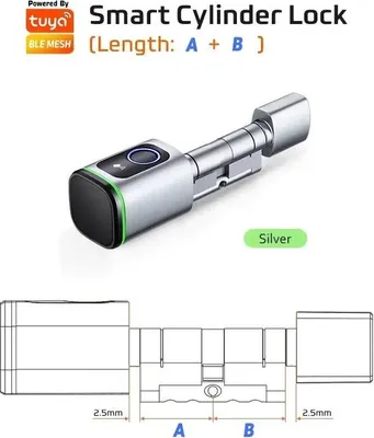 Obrázek produktu pro Inteligentní zámek, biometrické zabezpečení, připojení přes Bluetooth, Tuya Silver bez hubu, A 30 B 30