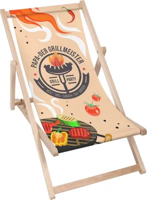 A deck chair with a barbecue-themed design.
