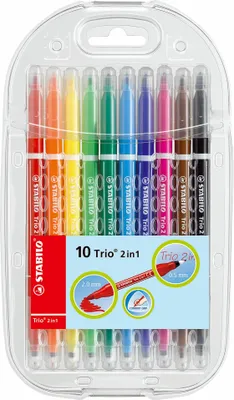 Image de Feutre de coloriage/fineliner Trio 2in1 STABILO, étui carton de 10 pièces