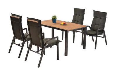 Obrázek produktu pro Sada zahradního nábytku Merxx Tilos 9 ks, 4 polohovací křesla včetně polštářů, rozkládací stůl 150 (200) x 90 cm – hliník/akácie