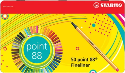 Obrázok produktu pre Fineliner - STABILO point 88 - 50 kovové puzdro - 47 rôznych farieb - 2x modrá, červená, čierna