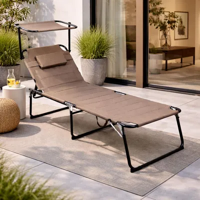Produktbild von XXL Aluminium Gartenliege Sonnenliege Liege taupe mit Dach L200xB70cm