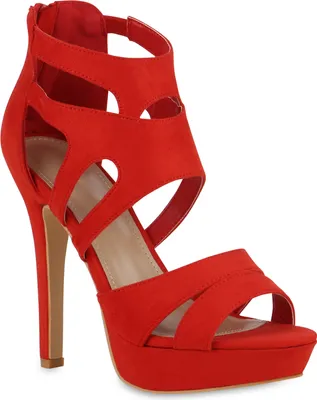 Produktbild von VAN HILL Damen High Heels Sandalette Stiletto Cut-outs Party Plateau-Schuhe 841366, Farbe: Rot, Größe: 38