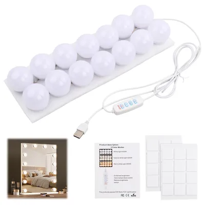 Obrázek produktu pro Jinlaili, LED zrcadlové osvětlení s 14 LED diodami, s 3 barvami, osvětlení pro toaletní stolek, lampa na líčení, osvětlení ve stylu Hollywoodu, stmívatelné osvětlení pro líčení, lampa na make-up, osvětlení zrcadla pro kosmetické zrcadla, osvětlení do koupelny