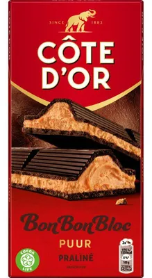 Immagine prodotto di Côte d'Or Bonbonbloc Praline Puur 200g - Finissimo cioccolato fondente con cuore di pralina