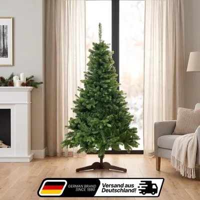 Produktbild von Lindenstein Künstlicher Weihnachtsbaum – Premium Tannenbaum – Nordmanntanne mit naturgetreuen PE-Spitzen, dichtem Zweigwerk, Holzständer und Aufbewahrungstasche - 120 cm