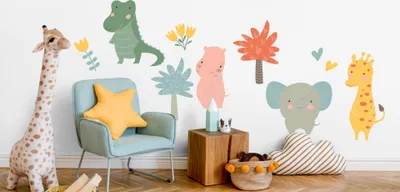 Obrázek produktu pro Muralo Nástěnná samolepka Mrchenhafte Tiere der Savanne 100 x 200 cm Nástěnné tetování Nálepka Set Dětský pokoj XXL