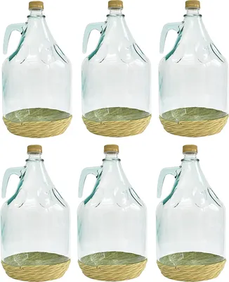 Produktbild von 6 X 3L Glasballon mit Korb/Weinballon Glas Flasche Wasserflasche GÄRBALLON Glasflasche