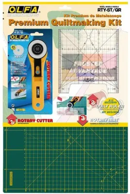 Produktbild von Olfa Starter-Kit mit Schneidmatte grün, Rollschneider RTY-2/G & Quilt Lineal