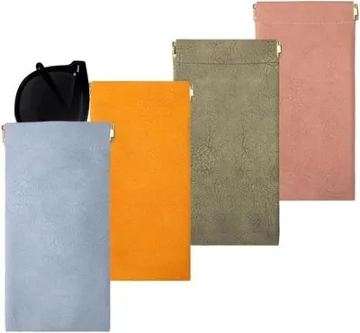 Produktbild von 4-teiliges Brillenetui aus weichem Kunstleder, tragbares Sonnenbrillenetui aus Leder, wasserdichte Aufbewahrungstasche, Brillenkoffer