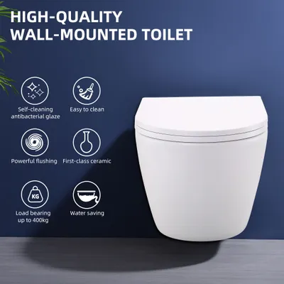 Produktbild von Hänge WC Toilette 360° Einloch Superspin Spülung,Toilettenbecken Toilettenspülung Geräuscharm, Kloschüssel und WC Sitz mit Absenkautomatik，Wand WC
