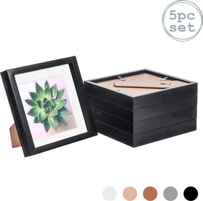 Produktbild von Nicola Spring 5 Stück 8 x 8 3D-Schatten-Kasten-Foto-Rahmen-Set - Craft Anzeigen Bilderrahmen mit 6 x 6 Montage - Glas Aperture - Schwarz