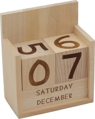 Produktbild von Hölzerne Tischkalender Würfel Ornamente natürlich Englisch