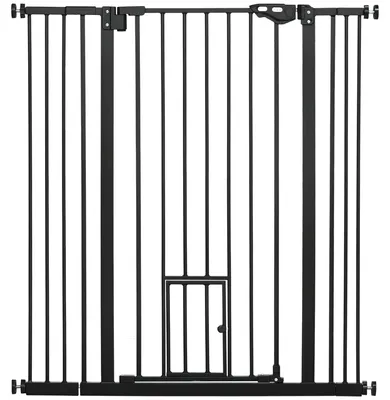 Image de Barrière de sécurité pour animaux de compagnie avec porte - Mécanisme de fermeture automatique - Double système de verrouillage - Hauteur : 104,1 cm - Couleur : vert armée