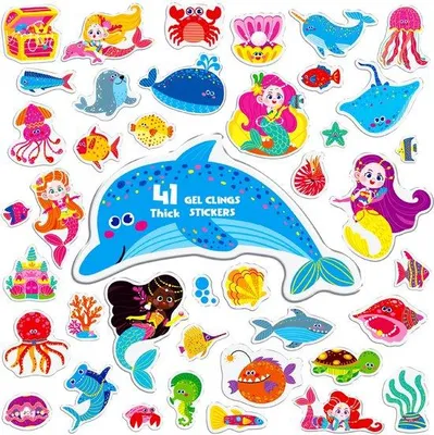 Produktbild von 41 Stück Meer-Tier-Gel-Sticker, Seehund und Meer-Tiere, dicke Fenster- und Tür- Dekorationen, entfernbare wiederholbare Sticker für Kinder, Kleinkinder, zu Hause, Klassenzimmerbedarf