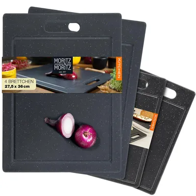 Produktbild von Moritz & Moritz 4tlg Schneidebrett Kunststoff Set - 2* 36 x 27,5 cm  &  2 * 25 x 15 cm - Granitoptik schwarz