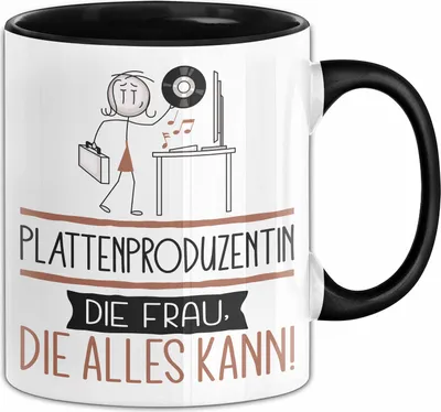 Produktbild von Plattenproduzentin Geschenk Tasse Becher Die Frau Die Allen Kann Geschenkidee für eine Plattenproduzentin Lustig (Schwarz)