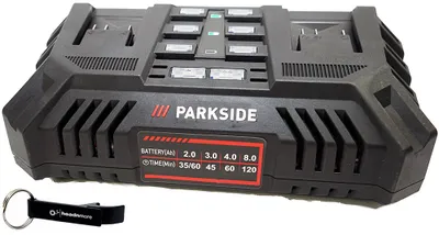 Produktbild von Zestaw HEADNMORE® - podwójna ładowarka PARKSIDE® 20V PDSLG 20 + brelok HEADNMORE® do kluczy
